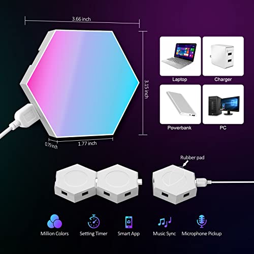 Hexagonal LED Pared Luces 8pcs RGB Gaming Panel — Sincronización de Música Hexagonales Gamer Habitacion Pared Decoracion Lampara Smart App…