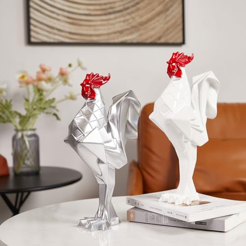 NENBOLEC Gallo Figura Decorativa Rooster Escultura Resina Estatua Plata Regalos 31cm