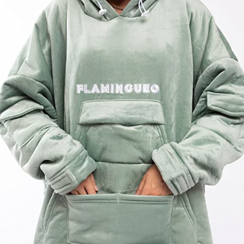 Flamingueo Batamanta - Sudadera Manta Mujer, Batamanta Hombre Invierno, Blanket, Manta Polar, Bata Mujer Invierno, Poncho Mujer Invierno (Verde)