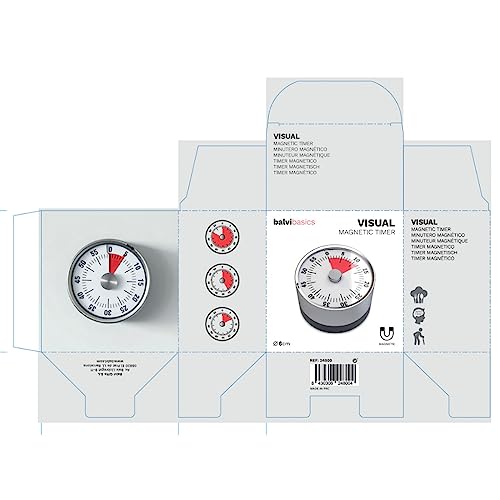 Balvi - Basics minutero mecánico y magnético. Cuenta hasta 60 Minutos. Sonido de Alarma al alcanzar e