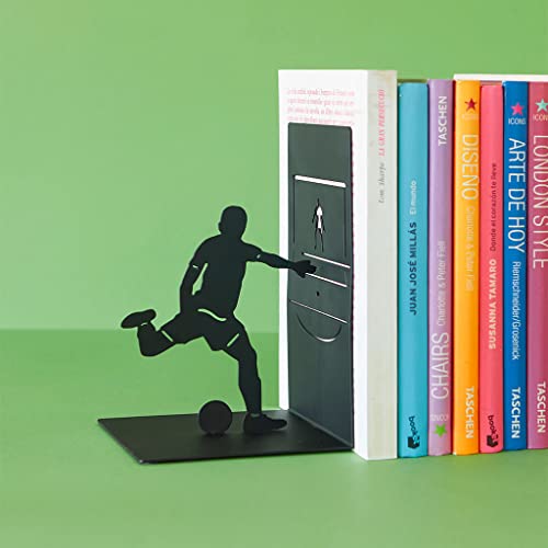 Balvi Sujetalibros Goal Kick Color Negro Soporte para Libros de estantería con Jugador de fútbol Meta