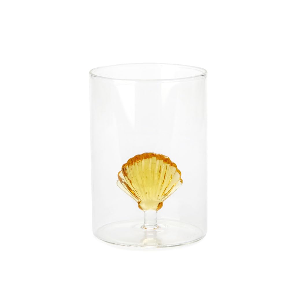 Balvi Vaso Atlantic Shell Color Amarillo Hecho a Mano en borosilicato Vidrio 300 ml