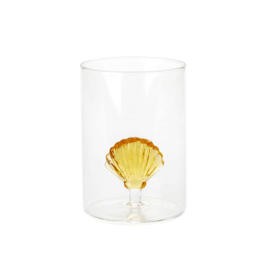 Balvi Vaso Atlantic Shell Color Amarillo Hecho a Mano en borosilicato Vidrio 300 ml