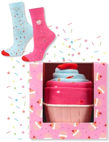 soxo Muffin Calcetines Mujer Divertidos Algodon Socks Regalos Originales Regalo Para Ella 35-40 Rosado azul 1 Par