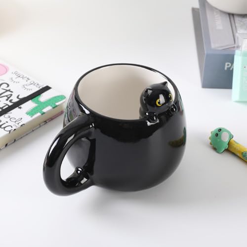 I-TOTAL® - Taza de cerámica con animales de cerámica en el borde, taza para té o café (BLACK CAT)