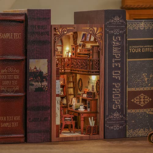 CUTEBEE DIY Book Nook Kit - Casa de muñecas en Miniatura de Madera con Muebles y Luces LED, Decoración de inserción de estantería Creativa,The Secret Rhythm