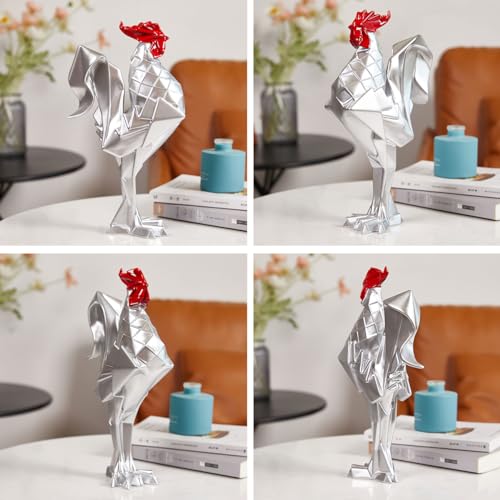 NENBOLEC Gallo Figura Decorativa Rooster Escultura Resina Estatua Plata Regalos 31cm