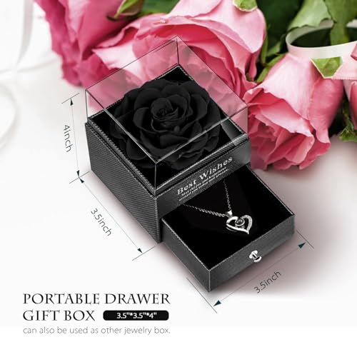 GOICC Rosa Eterna Natural Preservada con Collar Regalos Originales para Mujer Mama Novia Hermana Abuela Caja Regalo(Negro)