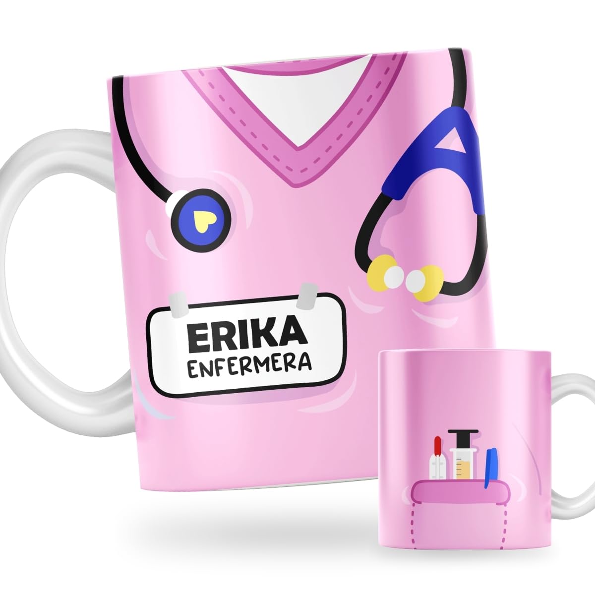 DEREGALOOS Taza Original Personalizada con Nombre | Taza para Regalar Uniforme TCAE Médico Enfermera Auxiliar Sanitarios | Taza de Desayuno Accesorios Médico | Regalos para Médicos. (Rosa)