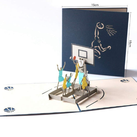 Mate sorpresa – Tarjeta 3D con jugada bajo la canasta