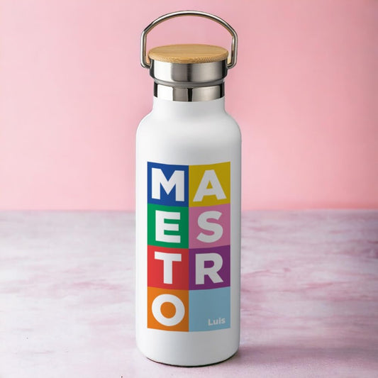 Gracias, profe – Botella térmica elegante con tapón de madera