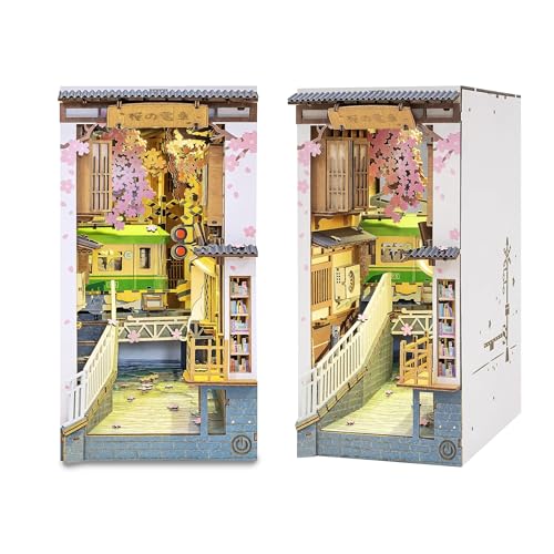 ROWOOD Book Nook Kits Sakura Densya, Puzzle 3D de Madera para Adultos, Sala de Miniaturas de Bricolaje con Muebles