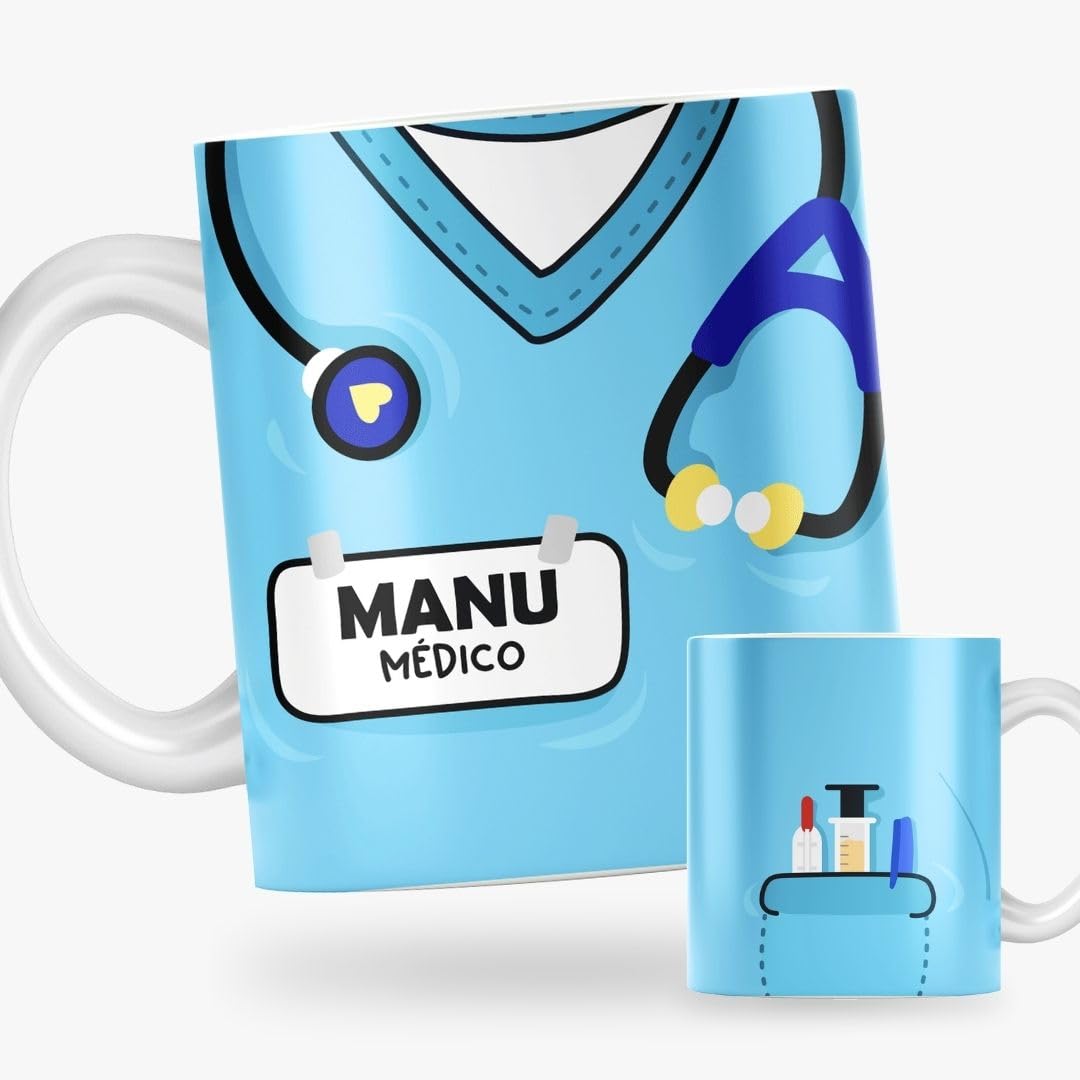 DEREGALOOS Taza Original Personalizada con Nombre | Taza para Regalar Uniforme TCAE Médico Enfermera Auxiliar Sanitarios | Taza de Desayuno Accesorios Médico | Regalos para Médicos