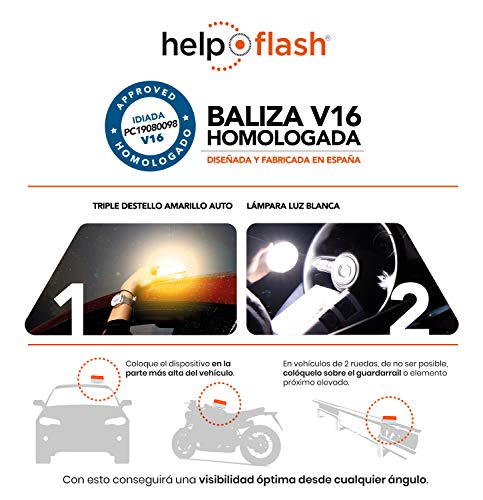 Help Flash - Luz de Emergencia - Señal V16 para Coche Homologada DGT - Help Flash V.2 - Señalización Inmediata en Caso de Emergencia - Dispositivo V16 Visible a 1Km - Activación Automática y Manual