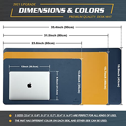 K KNODEL Alfombrilla de Escritorio, Tapete Escritoriode de Oficina, Alfombrilla de Escritorio Hecho de Cuero PVC, Alfombrilla del Escritorio del Ordenador portátil (40 x 80cm, Azul oscurol)
