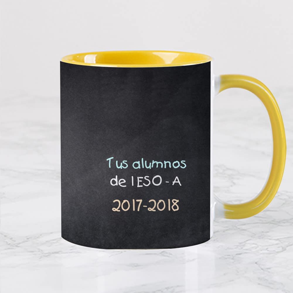 Wanapix | Taza Personalizada para Profesores | Personalizable con Nombre o Texto| Detalle Maestra Infantil | Regalo para Profesores | Apta para Microondas | 325ml | Amarilla - Profesor Pizarra