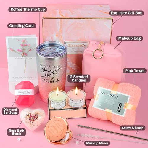 Regalos Originales Cumpleanos para Mujer Joven Pack Regalo Mujer con Taza Termo y Velas Perfumadas, Regalos para Mujer Mama Amigos Novia Esposa, Regalo San Valentin Caja de Rgalo Aniversario