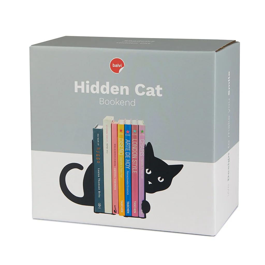 Balvi Sujetalibros Hidden Cat Color Negro Soporte para Libros de Estantería en Forma de Gato 2 Unidad