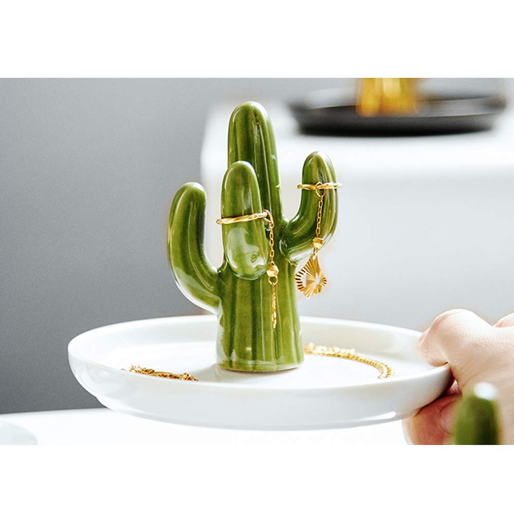 Cactus Plato de soporte de anillo para joyería, Bandeja de cerámica suculenta de joyería Pantalla del organizador para Decoración del hogar y cumpleaños Boda Regalos de inauguración para mamá, Amigos