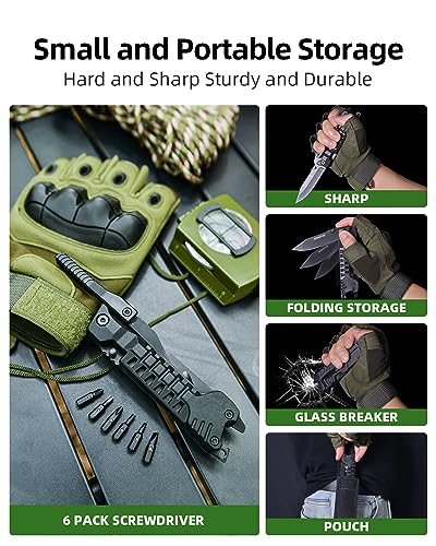 herramientas multiusos Cuchillo 17-en-1 con Palillos para Encender Fuego, Abrelatas, Sierra, Silbato, Perfecto para Acampar, al Aire Libre, Supervivencia y Uso Diario - Regalos para Hombres, Papá