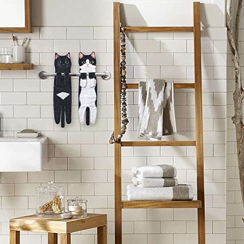 Divertidos Gatos Toalla de Mano-Decoración Gato Toalla Colgantes para Baño Trapos de Cocina-Animal Absorbente suave Toallas-regalos Graciosos Para Originales Mujer Amantes de Los Gatos-Blanco Negro