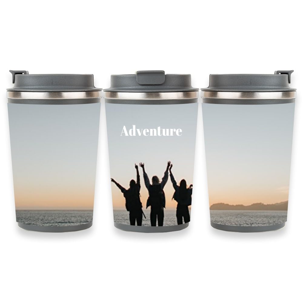 Wanapix | Termo Cafe Personalizado 350 ml | Personalizado con Foto y Texto | Vaso Térmicos de Doble Capa | Taza para Llevar | Acero Inoxidable | Libre de BPA | 100% Personalizado Gris