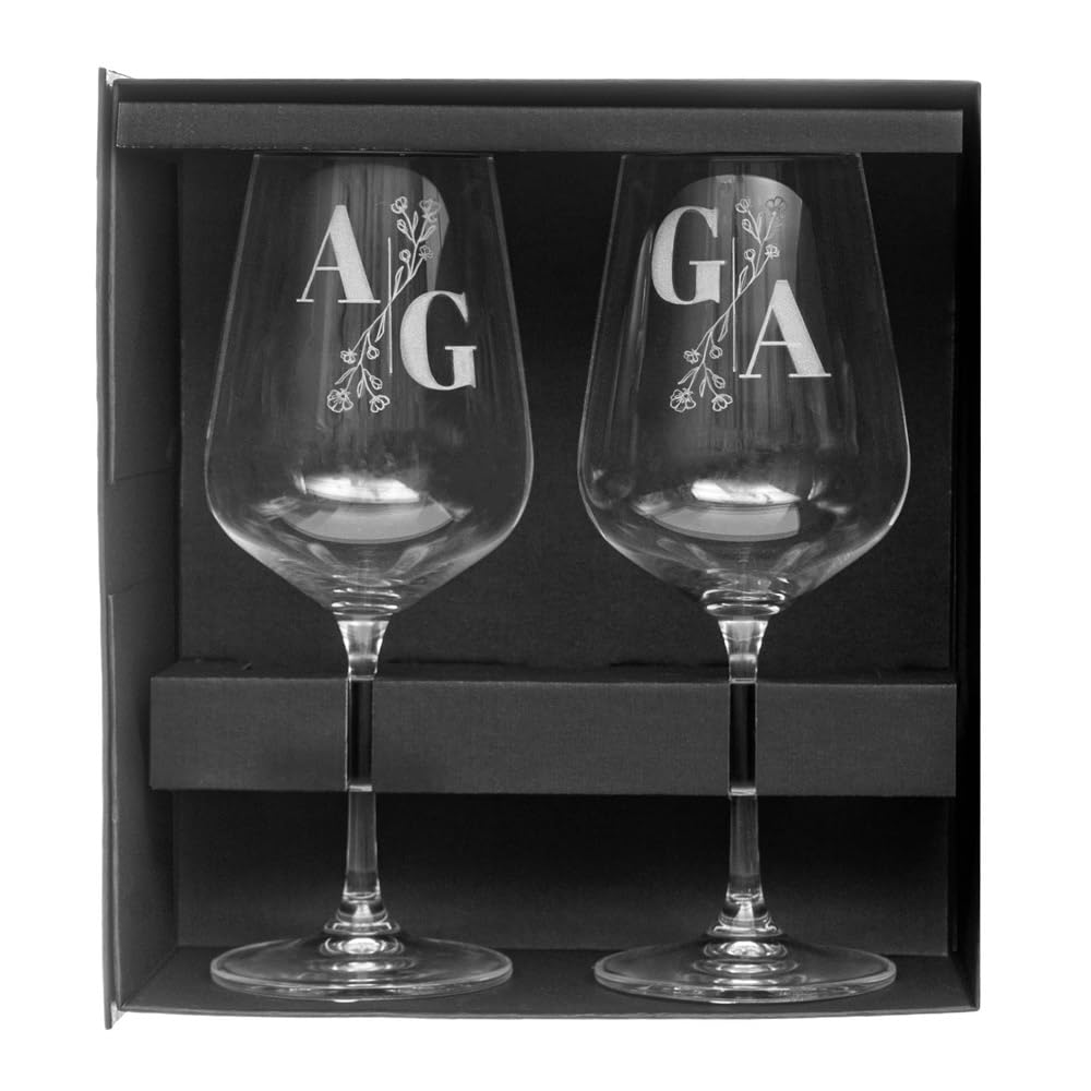 Wanapix | Pack 2 Copas de Vino Personalizadas | Estuche de Regalo Incluido | Copa de Cristal Grabada para Vino | Con Nombre o Texto | Pack de Copas de Cristal | Iniciales