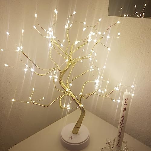 Kinamy Arbol LED Decorativo, Lámpara de Mesita de Decoración con 108 Luces, Alambre de Cobre Ajustable, Decoración del Hogar, Navidad, Crea un Ambiente Romántico y Cálido