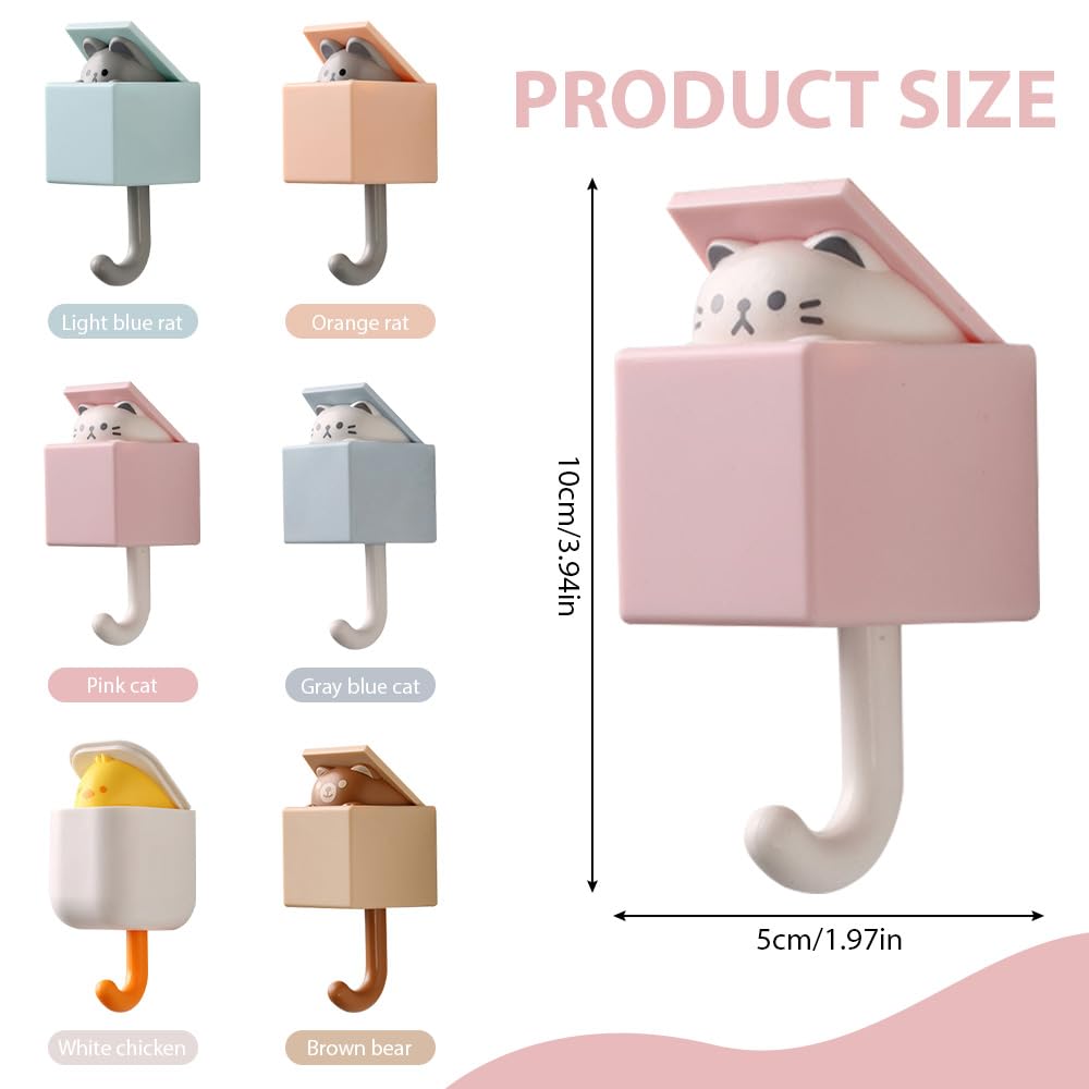 LIMITADA 6 PCS Ganchos Adhesivos Creativos para Pared Gancho Adhesivo Animales Gancho de Gato para Llaves Gancho de Pared Animales para Colgar Abrigos Bufandas Toallas Bolsos en Baño Cocina Dormitorio