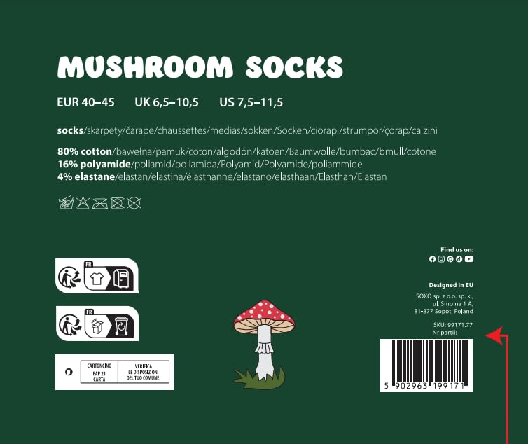 soxo Recolector Setas Calcetines Mujer Divertidos Regalos Para Hombre Originales Regalo 40-45 Mushroom 4 Pares