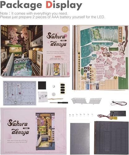 ROWOOD Book Nook Kits Sakura Densya, Puzzle 3D de Madera para Adultos, Sala de Miniaturas de Bricolaje con Muebles