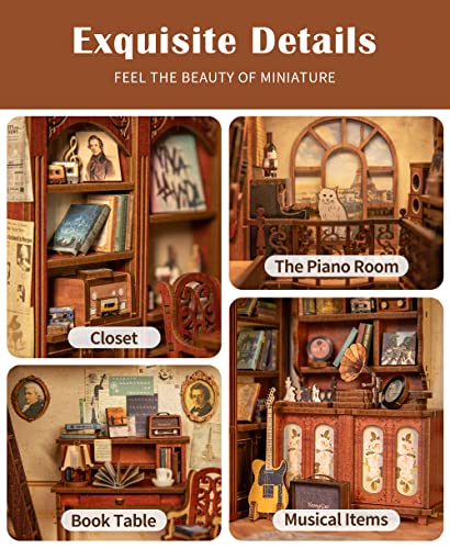 CUTEBEE DIY Book Nook Kit - Casa de muñecas en Miniatura de Madera con Muebles y Luces LED, Decoración de inserción de estantería Creativa,The Secret Rhythm