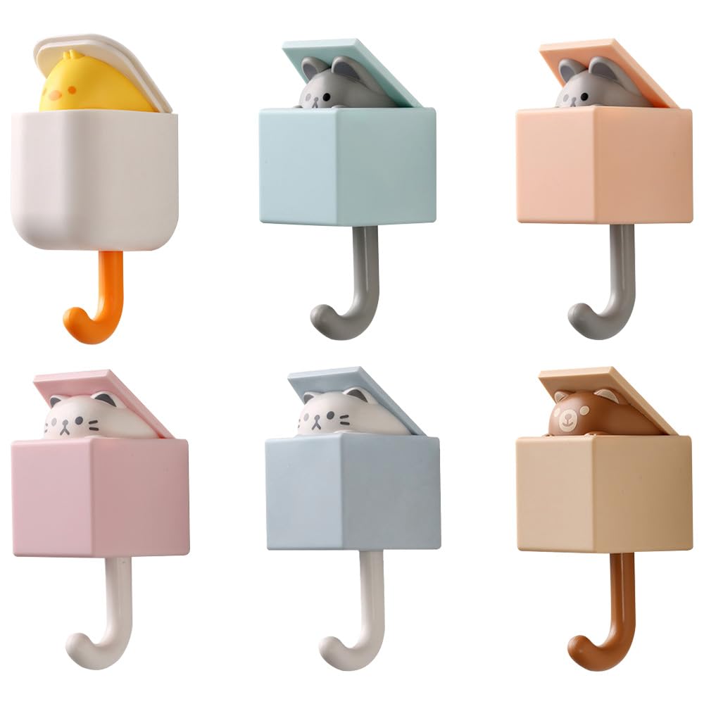 LIMITADA 6 PCS Ganchos Adhesivos Creativos para Pared Gancho Adhesivo Animales Gancho de Gato para Llaves Gancho de Pared Animales para Colgar Abrigos Bufandas Toallas Bolsos en Baño Cocina Dormitorio