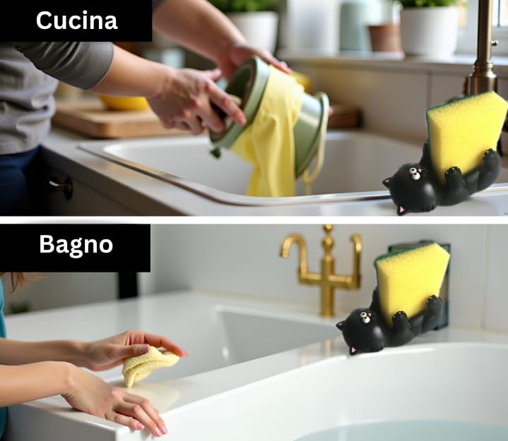 Soporte Esponja Gato Negro – Tu Estropajo Siempre a Mano y Vigilado