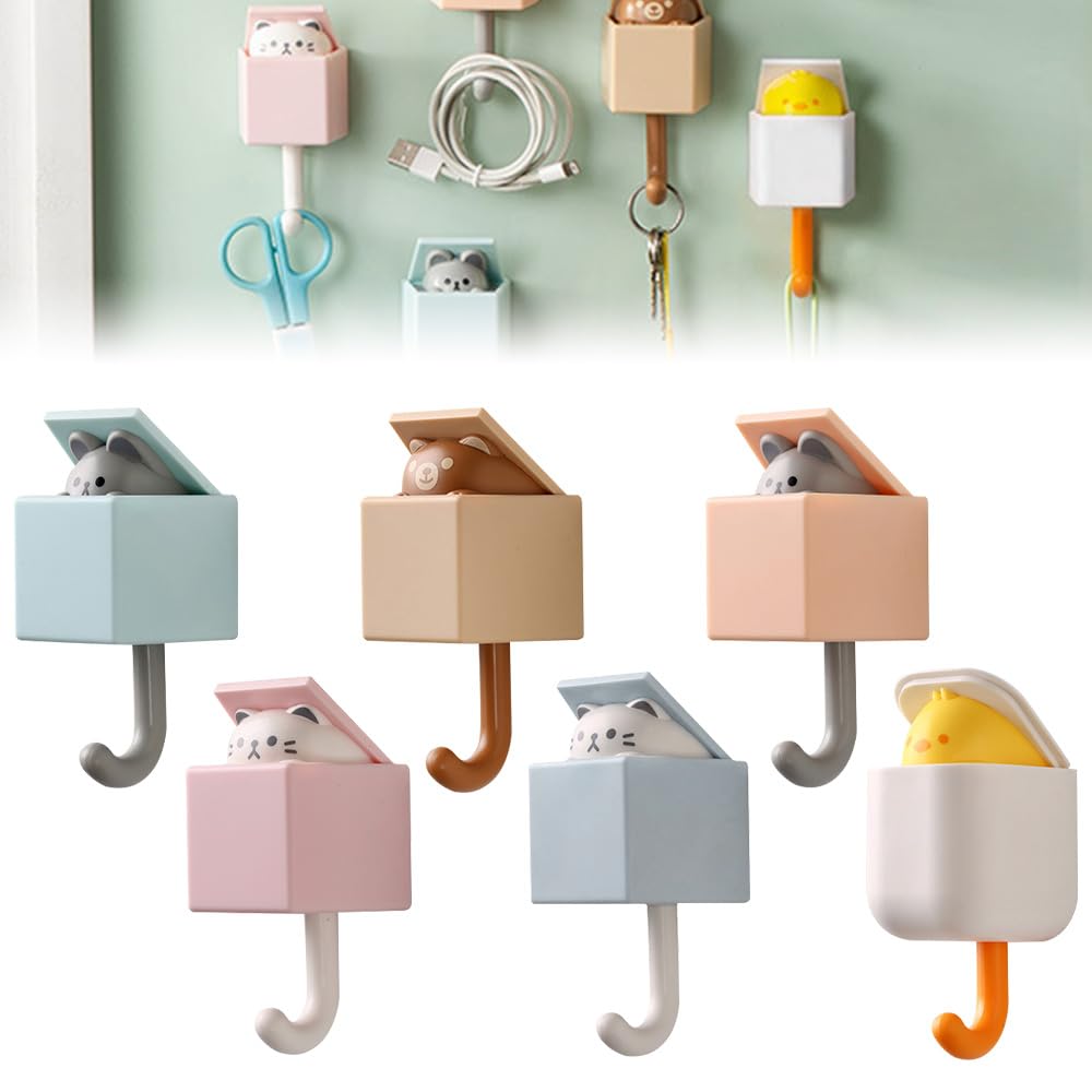 LIMITADA 6 PCS Ganchos Adhesivos Creativos para Pared Gancho Adhesivo Animales Gancho de Gato para Llaves Gancho de Pared Animales para Colgar Abrigos Bufandas Toallas Bolsos en Baño Cocina Dormitorio