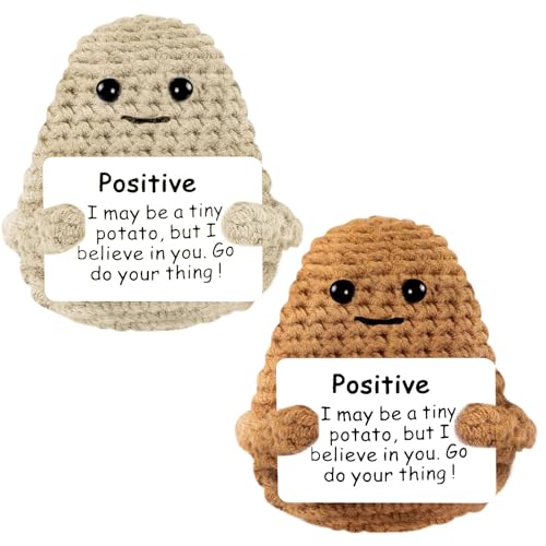 Aolso Mini Patata Positiva Divertida Muñeca，2PCS Juguetes de Papa Peluche muñeca，Patata Positiva de Punto Lindo，Pocket Hug Mini Peluche de Tejer de Punto Linda Creativo para Niños Adultos-Grande