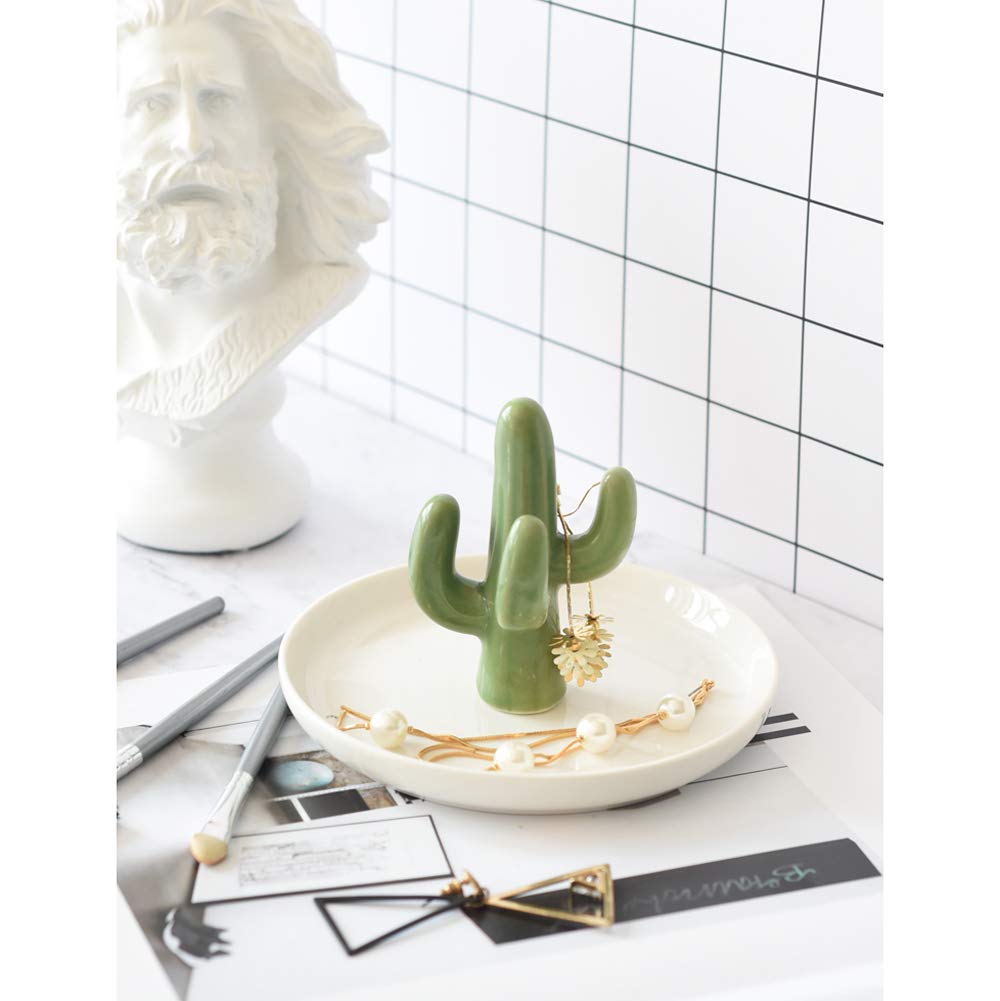 Cactus Plato de soporte de anillo para joyería, Bandeja de cerámica suculenta de joyería Pantalla del organizador para Decoración del hogar y cumpleaños Boda Regalos de inauguración para mamá, Amigos