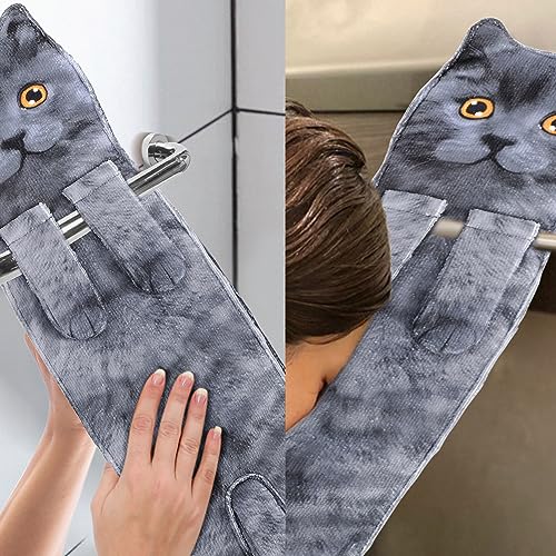 Divertidos Gatos Toalla de Mano-Decoración Gato Toalla Colgantes para Baño Trapos de Cocina-Animal Absorbente suave Toallas-regalos Graciosos Para Originales Mujer Amantes de Los Gatos-Corto Azul