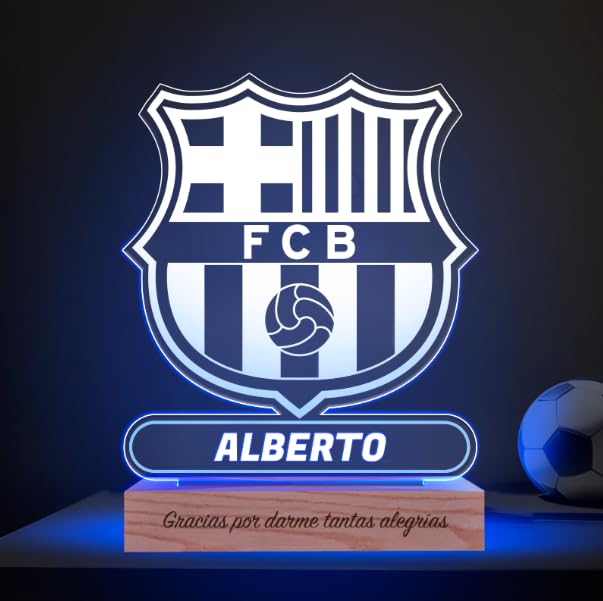 Transparent Gift Lámpara Personalizada Equipos Fútbol. Regalos Originales Cumpleaños Infantiles.Regalos para Hombres, Día del Padre. Diseño Escudo FCB de Metacrilato y Madera