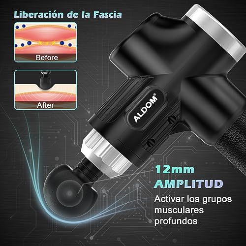 ALDOM Pistola de Masaje Muscular, Pistola Masaje Massage Gun Pistola Masajeadora Muscular Profesional y Carga Tipo C, 30 Niveles Ajustables, Silenciosos, 8 Cabezales Masajeador Muscular (Negro Plata)