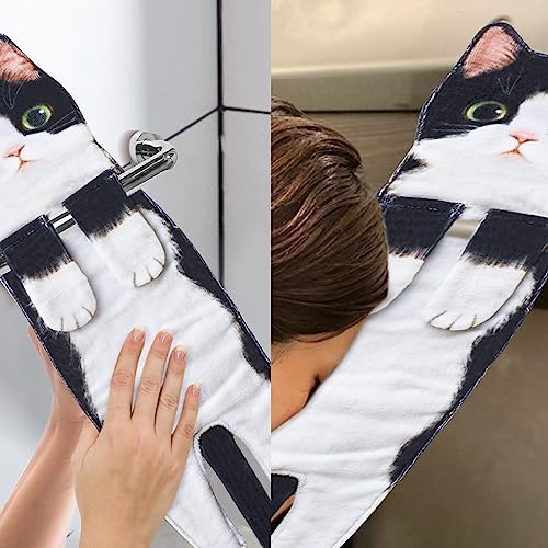 Divertidos Gatos Toalla de Mano-Decoración Gato Toalla Colgantes para Baño Trapos de Cocina-Animal Absorbente suave Toallas-regalos Graciosos Para Originales Mujer Amantes de Los Gatos-Blanco Negro