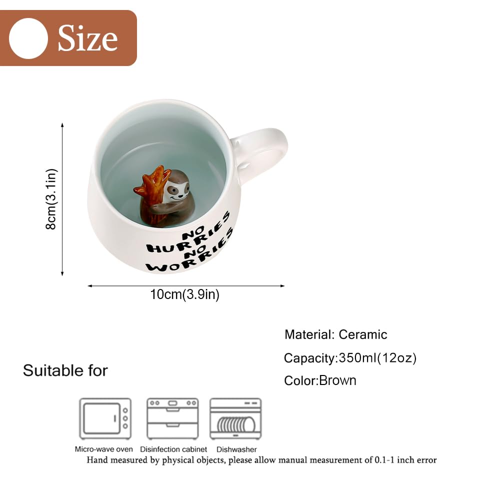 Bonita taza de café, tazas de cerámica de té con leche de perezoso Kawaii, taza de mañana de animales 3D, regalo para chocolate caliente, bebida, bodas, día de la madre para niñas, mujeres y niños