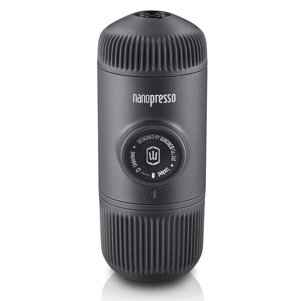 WACACO Nanopresso Cafetera Espresso Portátil, Versión Mejorada de Minipresso, 18 Bar de Presión, Cafetera de Viaje, Operada Manualmente, Mini Máquina de Café para Camping, Gris