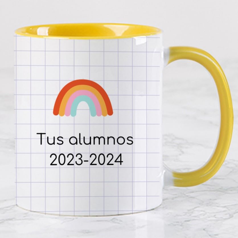 Wanapix | Taza Personalizada para Profesores | Personalizable con Nombre o Texto| Detalle Maestra Infantil | Regalo para Profesores | Apta para Microondas | 325ml | Amarilla - Afortunados Profe