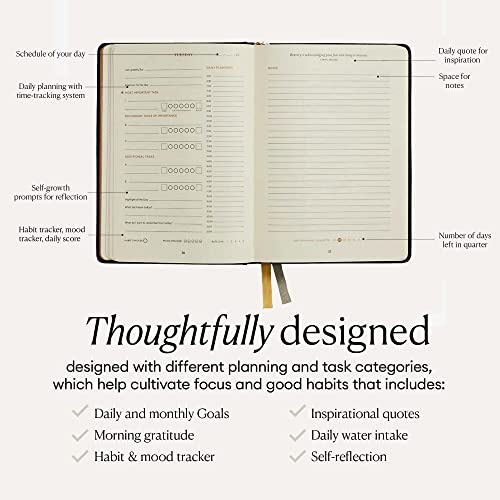 Intelligent Change A5 Quarterly Productivity Planner (3 Months) - 90 Day Life Planner for Focus and Time Management - Project Organizer with Habit and Mood Trackers - Minimalist Black Notebook