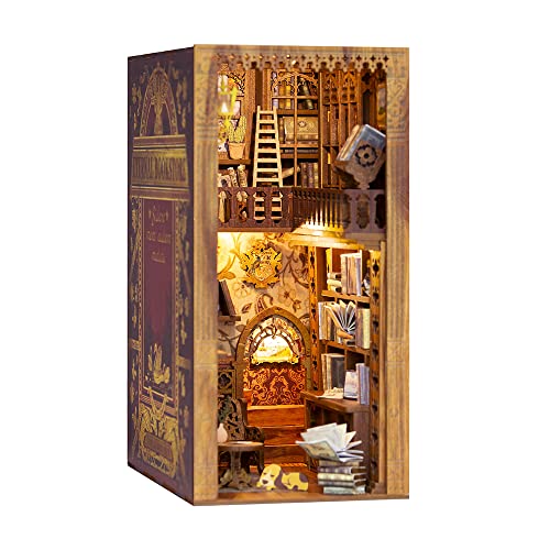 CUTEBEE DIY Book Nook Kit - Casa de muñecas en Miniatura de Madera con Muebles y Luces LED, Decoración de inserción de estantería Creativa, Eternal Bookstore