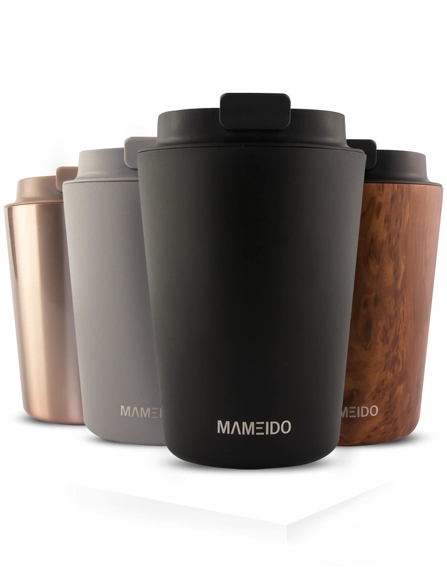 MAMEIDO Termo Cafe 350ml - Vaso Termico Antigoteo, Taza Termica acero inox sin BPA, Vaso Termo Cafe para llevar (Rich Black, 0,35l)