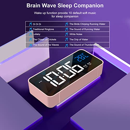 HOMVILLA Reloj Despertador Digital con Pantalla LED de Temperatura, Alarma de Espejo Portátil con Alarma Doble Tiempo de Repetición 4 Niveles de Brillo Regulable Dimmer 10 Música Puerto de Carga USB