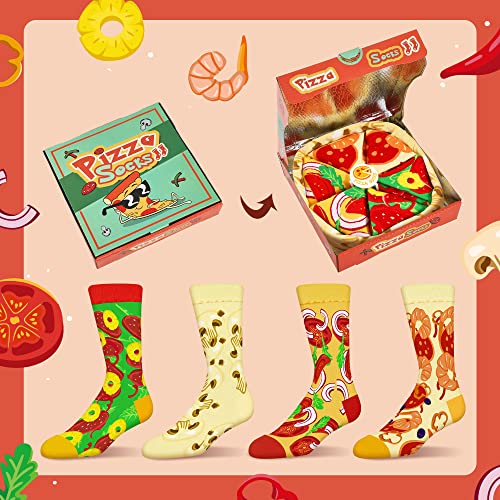 AGRIMONY Calcetines Pizza Hombre Divertidos - Personalizados Originales Dibujos Estampados Graciosos Frikis Colores Arte Pizza - Regalos Originales Navidad Cumpleanos para Adolescentes-4 pares