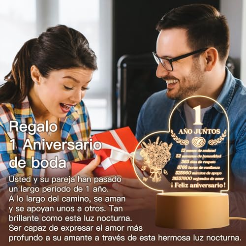 Regalo Aniversario Boda, Regalos 1 Aniversario Bodas, Lámpara de Noche, Regalos Aniversario para Hombre, Regalo Aniversario de 1 Año, Regalos para El Aniversario, Regalos de 1 Aniversario